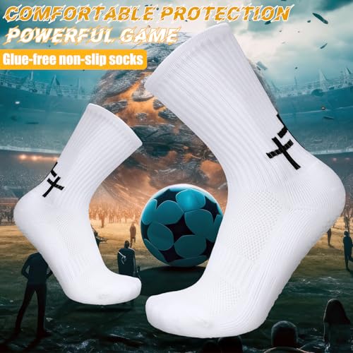 Men's Anti-Slip Cross Grip Soccer Socks - White / 3 Pack