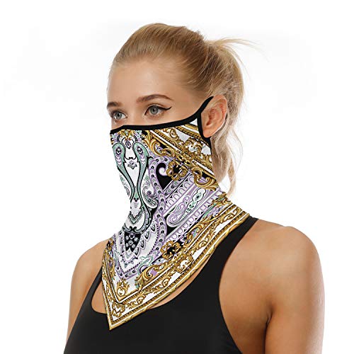 Neck Gaiter Face Mask - UV Cooling Bandana for Fishing, Running, Cycling - Gold, White & Purple