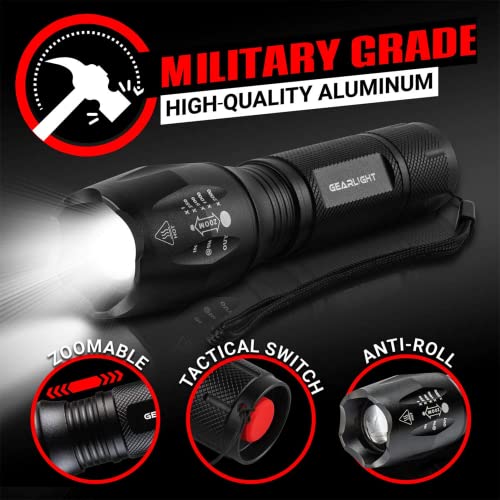 GearLight LED Tactical Flashlight S1000 with Batteries Included, Bright, Zoomable, 5 Modes, Compact for Camping & Emergency