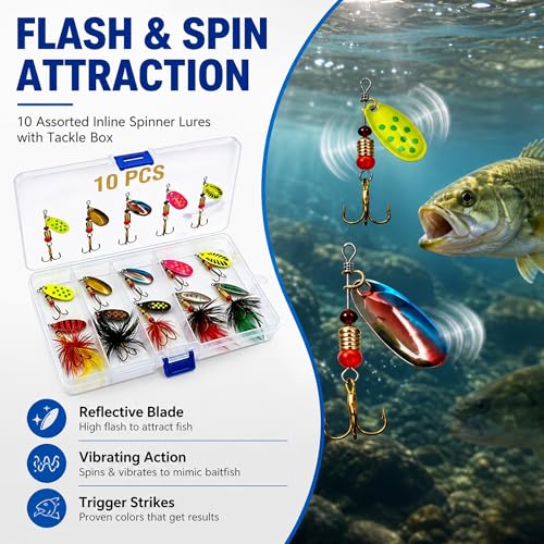 Fishing Lures Kit - 10PCS Inline Spinner Baits for Bass & Trout