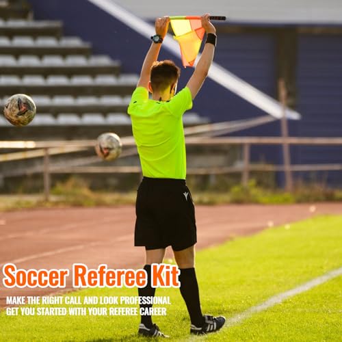 Complete Soccer Referee Kit - Flags, Cards, Whistle & Notebook - Yellow