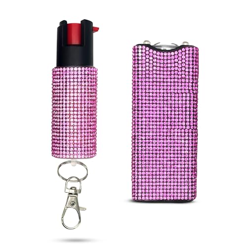 FURY Gem Stone Pepper Spray Stun Gun Combo ? Stylish Multi-Color, 12ft Range, UV Dye Identifier, Flashlight, Rechargeable, Self-Defense Kit, Personal Safety, Rhinestone casing