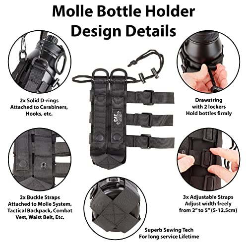 Black MOLLE Water Bottle Holder 40 oz Tactical Pouch for Backpack & Belt