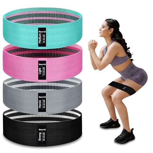 Resistance Bands Set for Workouts - 4 Levels, Fabric Booty Band - Green, Pink, Grey, Black