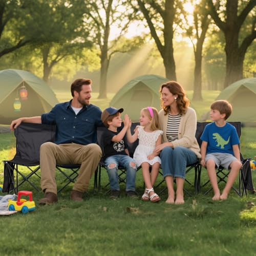 Portable Folding Bench - 6-Person Seating with Storage Pockets & Carry Bag