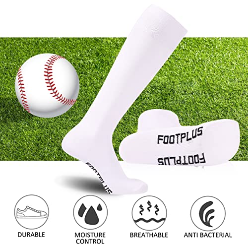 FOOTPLUS Unisex Knee High Baseball Softball Socks Medium White - Sports Halloween Cosplay