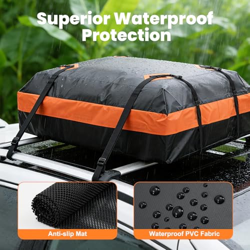 DUMOS Waterproof Car Roof Bag - Gold Oval 15 Cu Ft Cargo Carrier for All Vehicles