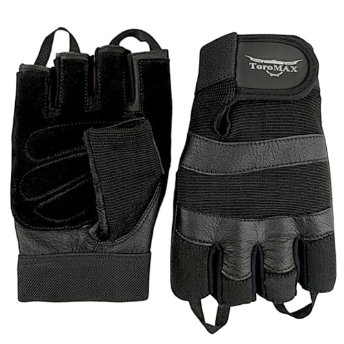 Padded Leather Weight Lifting Gloves - Breathable Gym Training Grip - Large Black