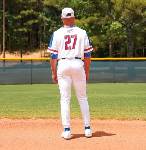 Men's Baseball Piped Pants - Mizuno Adult Premium Game Uniform White/Navy Medium