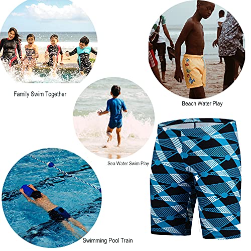 Boys Swim Jammers - Youth Swim Trunks UPF50+ - Large Blue Printed