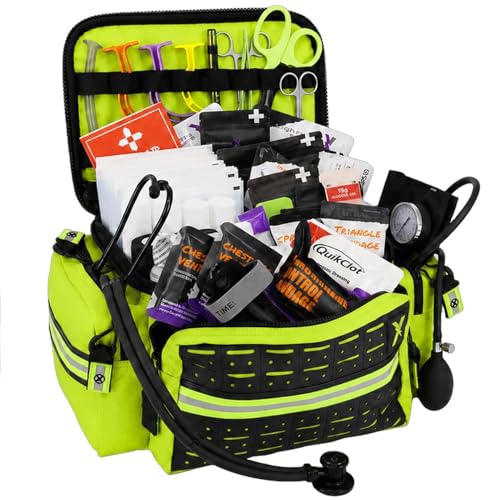 Mid-Sized First Responder EMT Bag with 248+ Supplies - Fluorescent Yellow