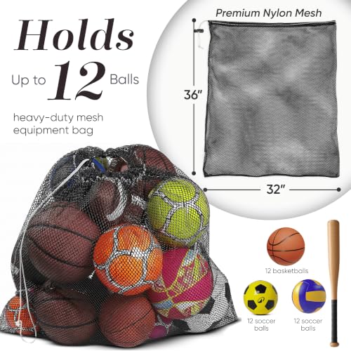 Heavy-Duty Mesh Equipment Bag - Adjustable Drawstring, 32" x 36" - Black