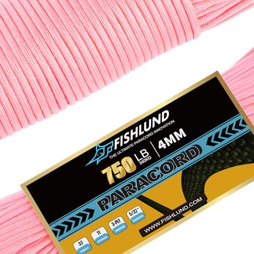 750lb Paracord Rope - 4mm 11 Strand Heavy Duty Nylon - Pink, 50FT