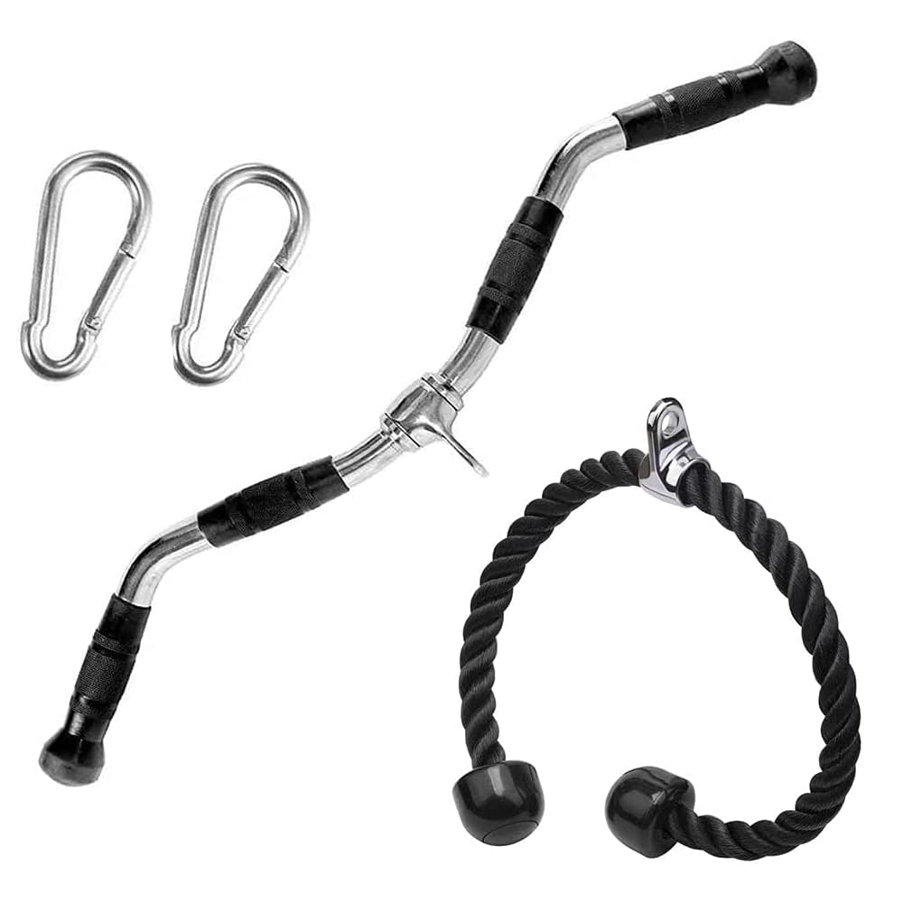 Sogawave LAT Pull Down Bar/Tricep Press Down Bar/Curl Pull Down Bar Multi-Exerciser Cable Attachments for Cable Machines Solid Steel with Rubber Handgrips & Revolving Hanger for Muscle