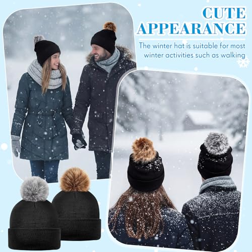 Pom Beanie Hat for Men & Women - Winter Knit Cap with Cuff - Black 02