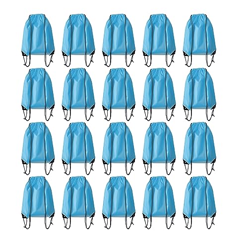 Sky Blue Drawstring Backpack Bulk 20 Pcs Gym Sports Travel Cinch Bags