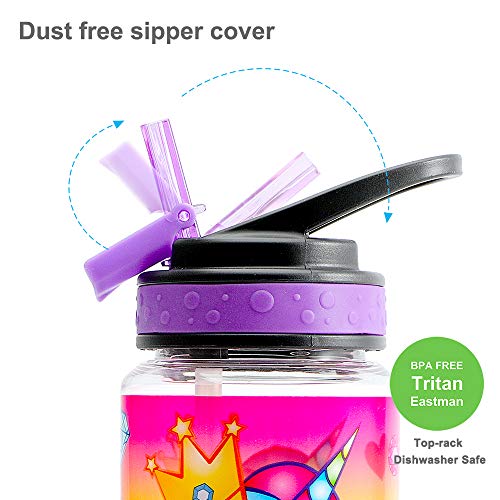 23oz Cute Water Bottle with Straw for School Kids Girls, Unicorn
