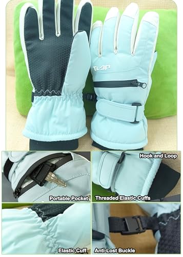Kids Waterproof Winter Ski Gloves - Touchscreen Thermal Mittens - Blue
