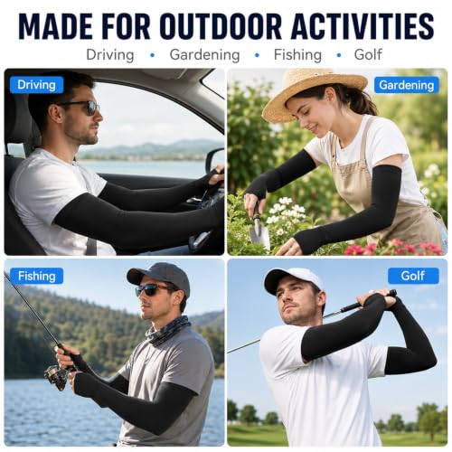 Anpuimult 12 Pairs Black Compression UV Sun Protection Arm Sleeves with Thumb Hole - 6 Pairs Variation