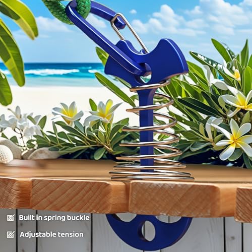 Fishbone Deck Tent Anchors with Carabiner - Adjustable Aluminum - Blue & Black