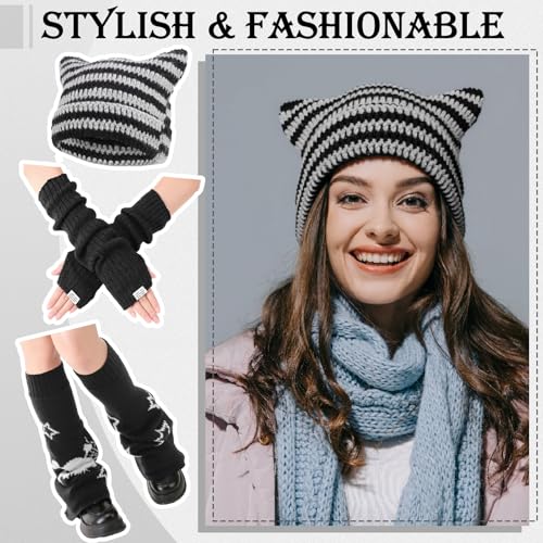 Y2K Knit Arm & Leg Warmers - Star Skull Striped Dance Accessories