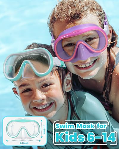 Seago Kids Swim Goggles with Nose Cover - Purple & Green, 6-14 Years