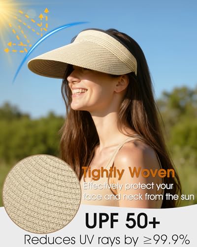 Beige Summer Straw Beach Ponytail Hat for Women - Large