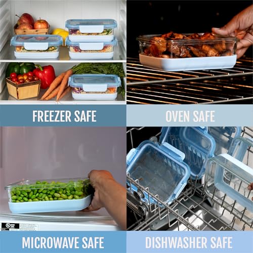 Ello Duraglass Refresh 3.4 Cup Meal Prep Containers with Silicone Boot - Halogen Blue, 10 Pc