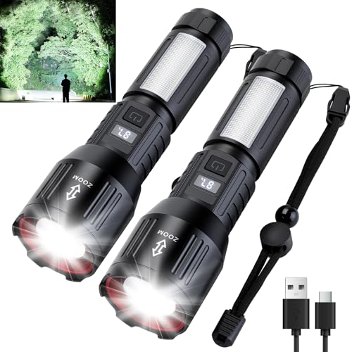 XL 2 Pack Rechargeable 1,500,000 Lumen LED Flashlights with 6 Modes, Zoom, COB Side Light – Sogidon