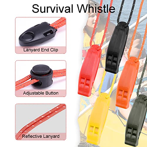 4-Pack Emergency Survival Whistles with Reflective Lanyard - Black