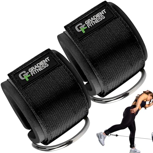 Ankle Straps for Cable Machines - Black 1 D-Ring (2 Pack)