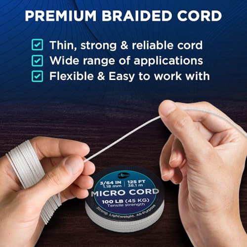 TECEUM White Micro Paracord Rope 1.18mm x 125ft Lightweight Braided Cord