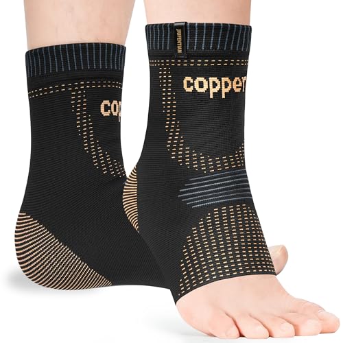 Copper Ankle Brace - Ultra-Breathable Compression Support - Black, Large