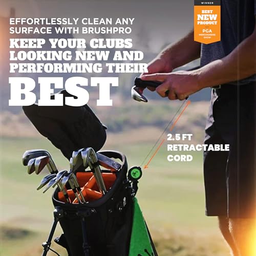 Golf Club Cleaner Brush with Ergonomic Grip & 2.5 ft Cord - Orange