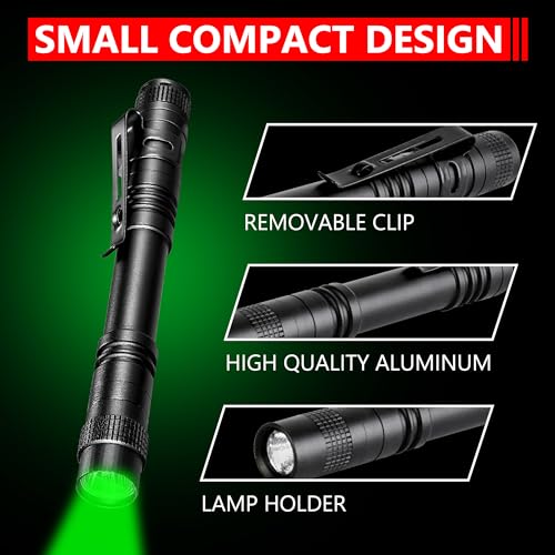 Green Light Pen Light Flashlight, Single Mode Green Light LED Pocket Torch for Camping, Hunting, Night Observation, 5-Pack