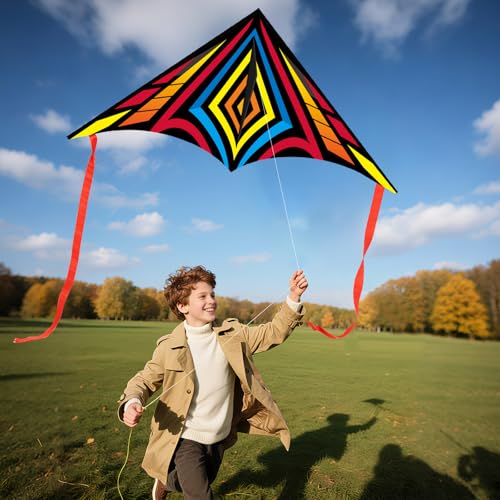 Lanrui Zeph-O Delta Beginner Kite for Kids & Adults - Easy to Fly Beach Kite, 60x28 Inches, Ready-to-Fly Set