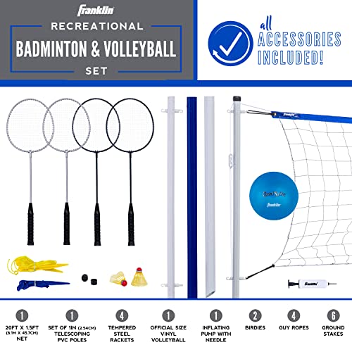 Recreational Badminton & Volleyball Set - Beach & Backyard Game Combo with Rackets, Net, Birdies, Pump