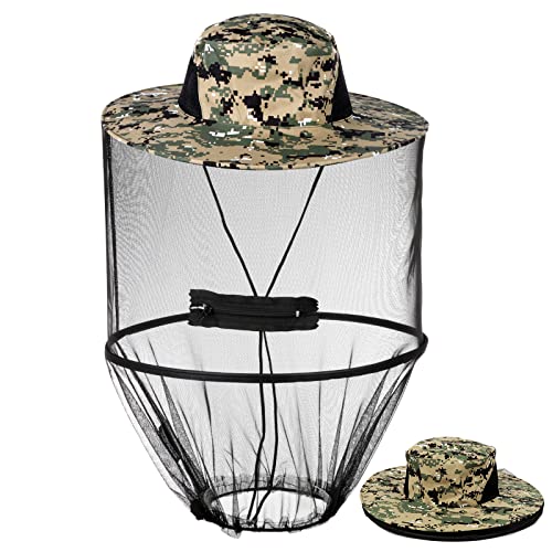 CFPrint Mosquito Head Net Hat with Netting, Large Camouflage Green