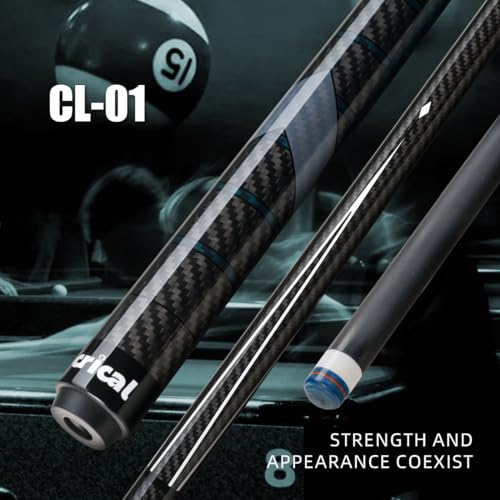 58-Inch Carbon Fiber Pool Cue Stick - Low Deflection, 12.5mm Tip, Blue