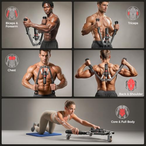 Adjustable Chest Trainer - 3-in-1 Arm Exerciser & Ab Roller - Black