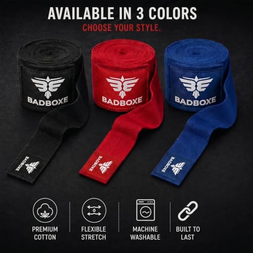 Boxing Hand Wraps 180" - Premium Cotton Blend - Black (1 Pair)