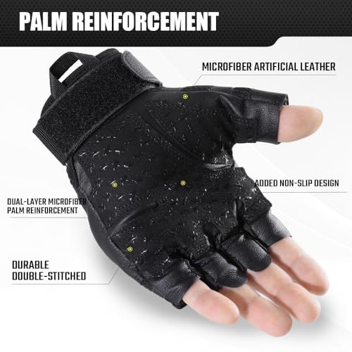 Tactical Fingerless Gloves - Black, Large | Breathable, Anti-Slip Design