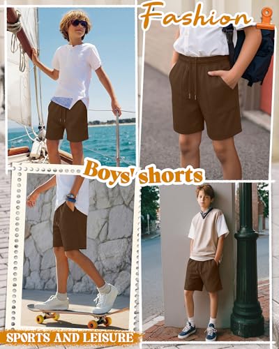 Boy's Athletic Baggy Shorts - Brown, 12-13 Years
