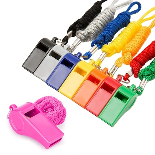 8-Pack Loud 120dB Safety Whistles with Lanyards - Bright Colors