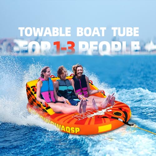 1-3 Person Inflatable Towable Tube for Boating - Heavy-Duty Nylon Cover