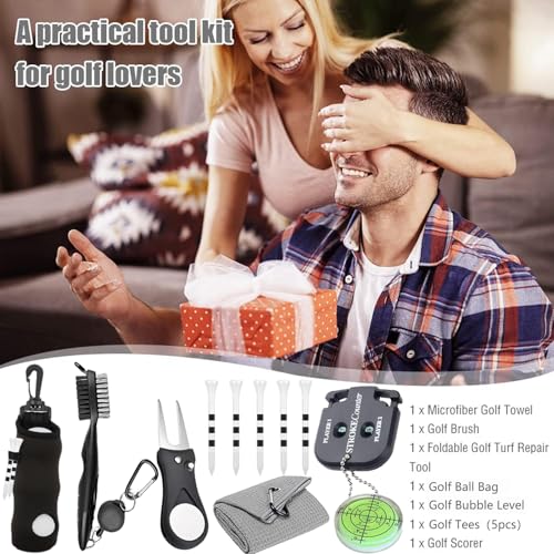11-Piece Golf Accessories Kit with Bag, Tees & Brush - Black