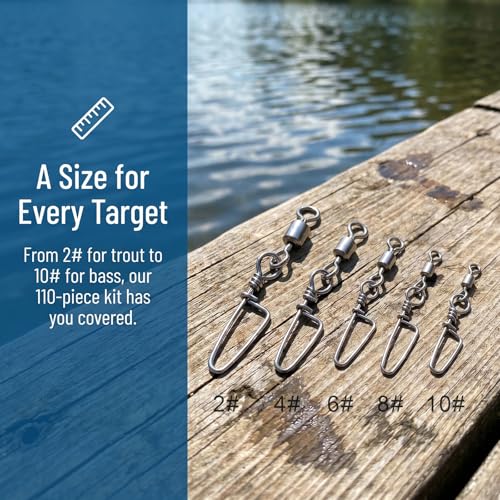 Fishing Swivels Snap Swivels - 110PCS Stainless Steel Assortment