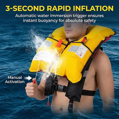 GDLHY Snorkel Vest Black, Portable Manual Inflatable Swim Vest for Adults & Kids (330lb / 150kg) - Adjustable Safety Buoyancy