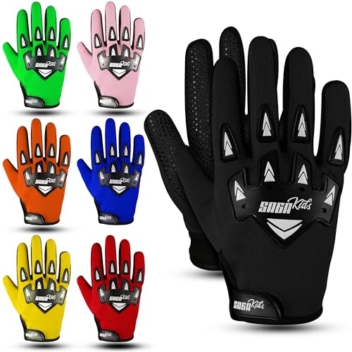 Kids Motocross Gloves SAGA SPORTS Black Small 4-6 Years - Antislip Dirt Bike Gloves for Kids