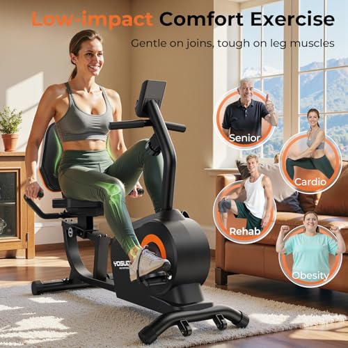 Recumbent Exercise Bike for Home - Magnetic, Quiet, Adjustable Seat, 350LB Capacity, 16-Level Resistance, LCD Monitor & Pulse Sensors - Black-Orange